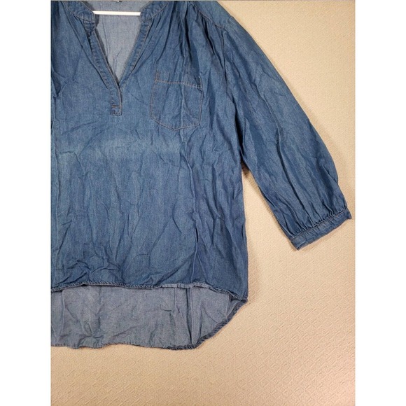 Hester & Orchard Shirt Womens XL Chambray V Neck Pullover Long Sleeve Blue - Picture 3 of 12